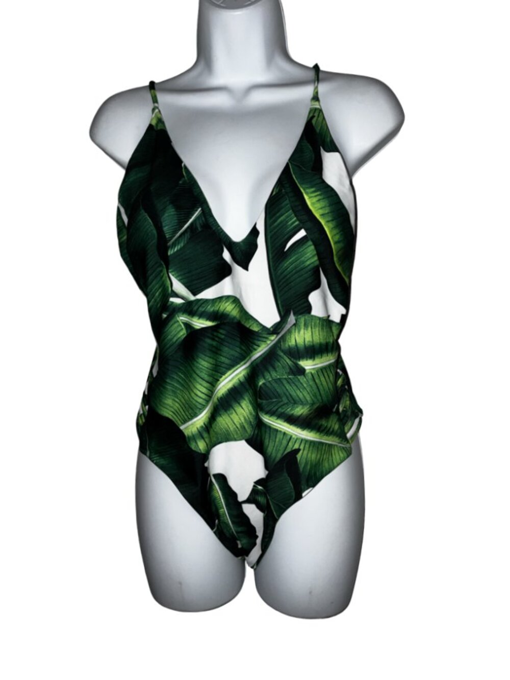Sz.M*SHEIN*NWOT*1-Pc. Green/White Jungle-Theme Swimsuit